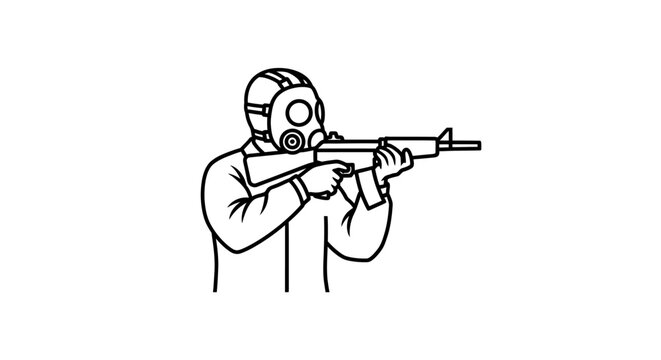 Man in gas mask holding assault rifle, illustration