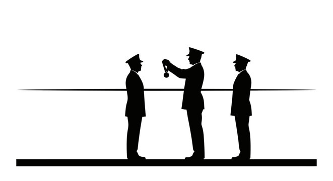 Military Award Ceremony: Officer Decorates Soldier with Medal in Silhouette