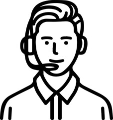 Obraz premium Hand Drawn Male Customer Service Agent Black and White Avatar Illustration in Minimal Line Art Style Design