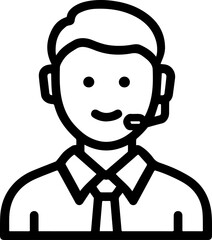 Obraz premium Hand Drawn Male Customer Service Agent Black and White Avatar Illustration in Minimal Line Art Style Design