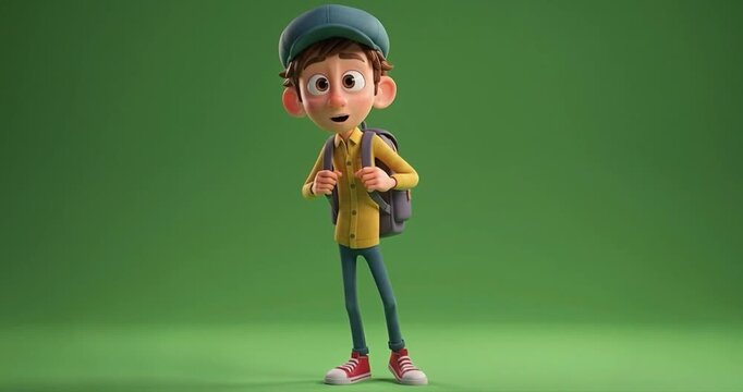 Animated young person character posing against green screen background