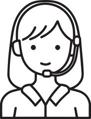 Obraz premium Hand Drawn Female Customer Service Agent Black and White Avatar Illustration in Minimal Line Art Style Design