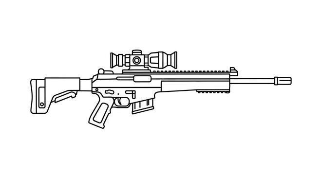 Modern Assault Rifle with Scope - Line Art Illustration