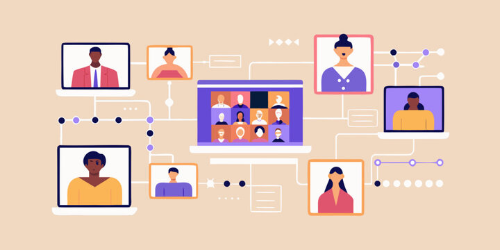 Diverse group of people connecting through a virtual video conference call