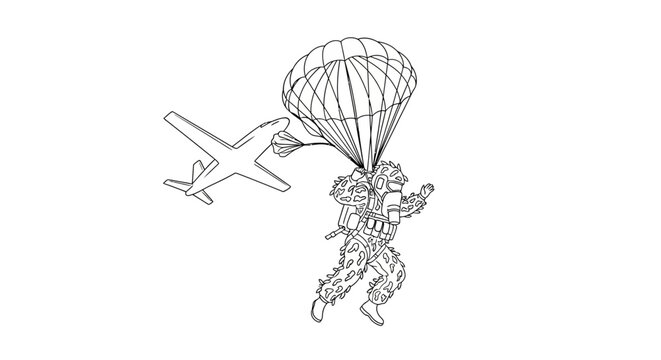 Paratrooper Jumps From Airplane with Parachute Open