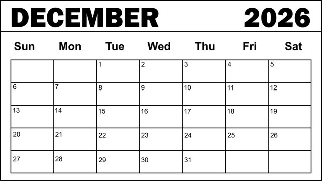 December 2026 Calendar and planner 
