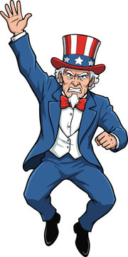 Uncle Sam Cartoon Character Illustration with Angry Determined Expression Raising Arm