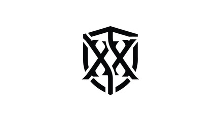 Fototapeta premium Black and white shield logo featuring intertwined letter x design