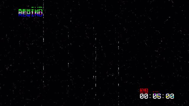 VHS Rewind Analog Retro Static 4K Video Background Overlay Loop with Glitch Distortion and Timecode 4k video animation seamless loop