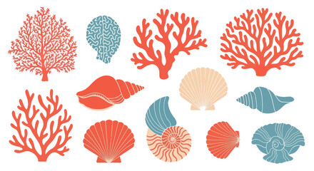 Coral Reef Elements and Seashells Collection - Coral, Shells, Ocean Life © Aziz