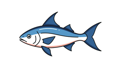 Obraz premium Slender blue and white fish with prominent fins is depicted in a clean graphic style on a plain white background.