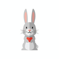 Obraz premium A flat design of a cute grey rabbit holding a red heart