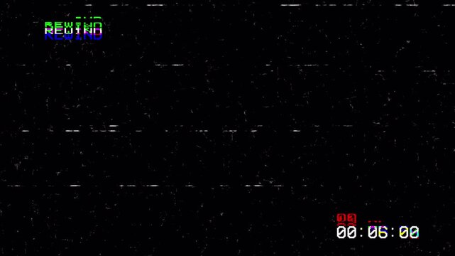 Analog VHS Tape Retro Rewind Animation with Glitch Static Effect and Timecode 4K 4k video animation seamless loop