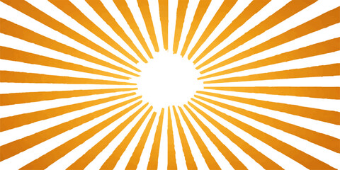 Fototapeta premium Bright sun rays burst across an abstract orange and yellow vector background illustration featuring a hot summer sunrise design with glowing sunbeams and shining golden light