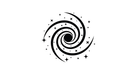 Black spiral galaxy illustration with scattered stars on a white background © Md Shifat
