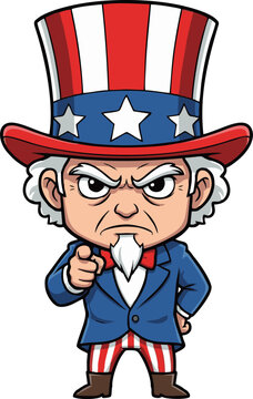 Angry Uncle Sam Cartoon Character Pointing Finger with Stern Patriotic Expression