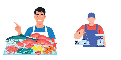 Fishmonger and fish scale with fresh seafood © youland