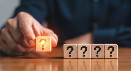 A person holding a glowing question mark block above other question mark blocks