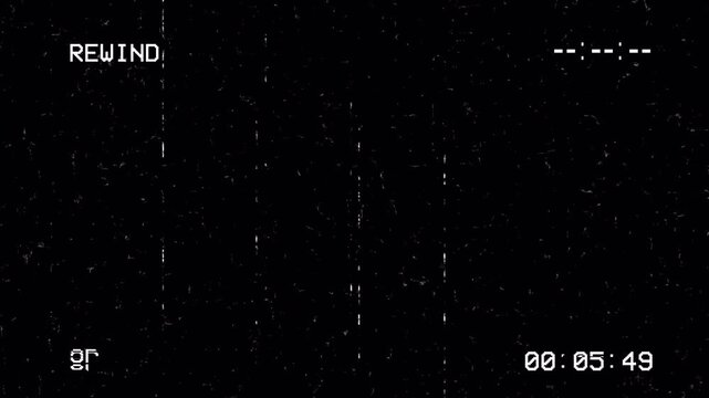 VHS Tape Retro Rewind Animation with Analog Glitch Static and Timecode Overlay 4K Motion Graphic Loop 4k video animation seamless loop