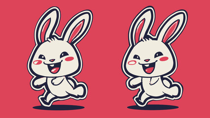 Obraz premium Cheerful and cute bunny character design hopping with joy, perfect as a playful game mascot or an adorable graphic element for children's projects
