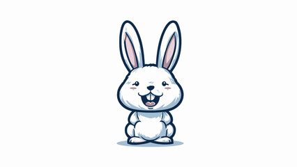 Obraz premium Adorable white rabbit mascot character with long ears, a charming chibi illustration. Delightful cartoon bunny vector art, perfect for playful designs and themes