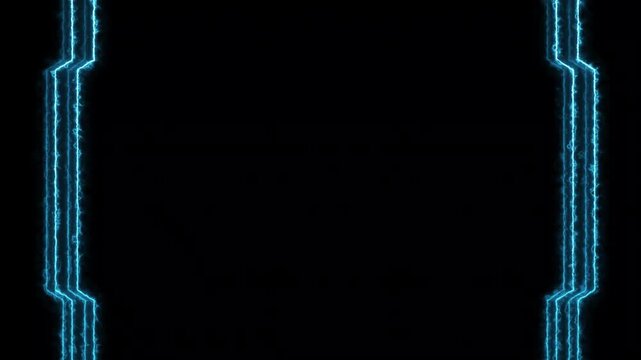 Abstract blue neon glowing electric line frame animation on black background for cyberpunk hud overlay