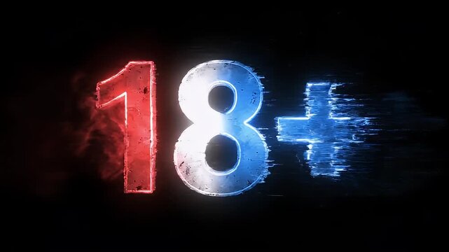 A neon sign displaying 18 plus in a dark environment video