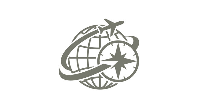 Travel and Exploration Globe with Airplane and Compass Icon.