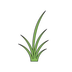Obraz premium Simple grass vector icon, green blades with dark outlines on a stark black background illustration