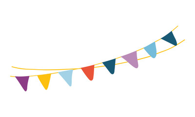 Fototapeta premium Thai Songkran Festive Flags Bunting Flat illustration. Traditional colorful flags for Buddhist temple, street decoration and fair celebration — naive art doodle. Culture of Thailand design element