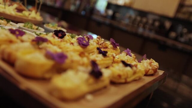Gourmet Mini Eclairs with Cream, Caramel and Edible Flowers