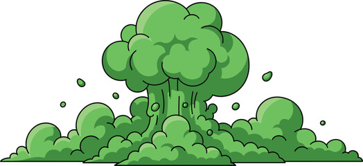 Green cartoon explosion cloud burst effect illustration, comic smoke blast impact element for action scene vector design © MatRukshana