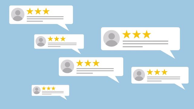 Customer Reviews with three star comments and reviews 2d Animation with Alpha Matte