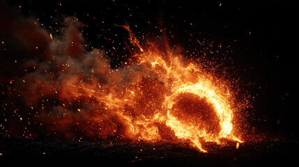 Realistic fire background with bonfire fog concept. Dynamic fiery explosion creating a mesmerizing visual impact.