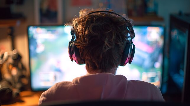 gamer playing video games on computer.