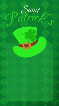 Animated vertical background featuring illustrations of St. Patrick, a green hat, and shamrocks.