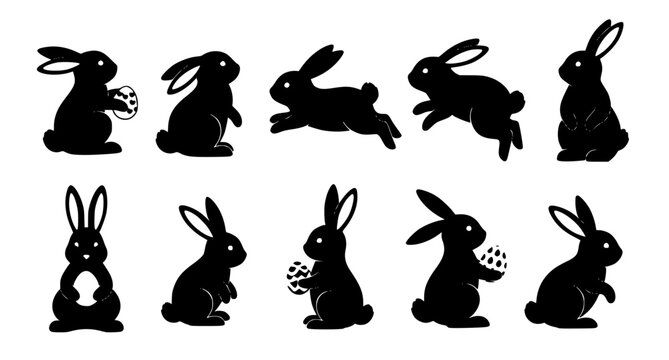 Easter bunny silhouette vector set rabbit icons for holiday decoration EPS 10