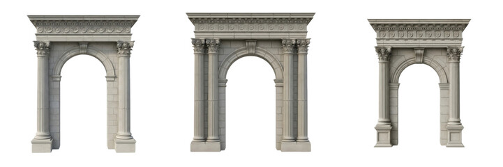 Obraz premium Traditional classical stone archway with columns isolated on white