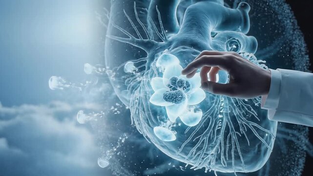 Holistic Cardiology and Blood Pressure Relief, Doctor Healing Myocardium Transforming into Calming Lotus and Jellyfish