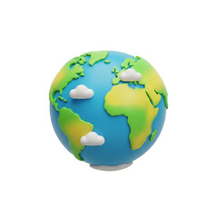 Fototapeta premium 3D Stylized Globe Icon With Floating Clouds Representing Global Environmental Sustainability And World Geography