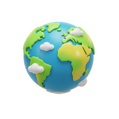 Naklejka premium 3D Rendered Stylized Planet Earth Icon with Floating Clouds Isolated on White Background