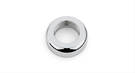 Chrome faucet ring isolated on a pristine white background, showcasing a sleek and modern circular design with reflective metallic surface