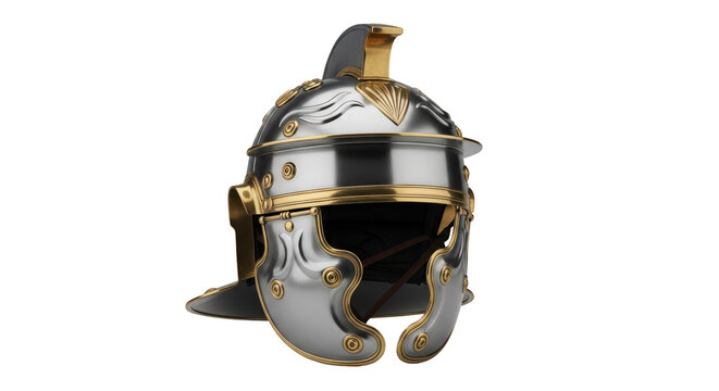 Roman Centurion Galea Helmet with Brass Trim on Transparent Background