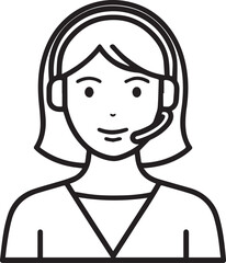Obraz premium Hand Drawn Female Customer Service Agent Black and White Avatar Illustration in Minimal Line Art Style Design