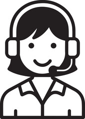 Obraz premium Hand Drawn Female Customer Service Agent Black and White Avatar Illustration in Minimal Line Art Style Design