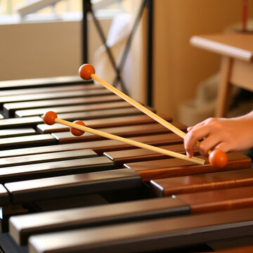 Xylophone, marimba or mallet player with sticks,