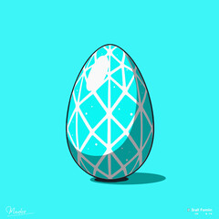 Decorative Turquoise Egg with Geometric White Diamond Lattice on Bright Aqua Background