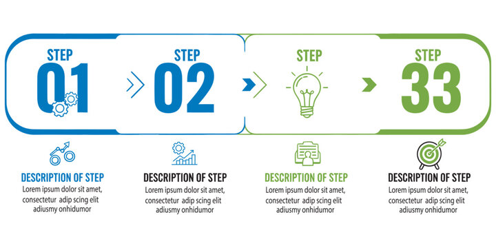 Sequence of four numbered steps with descriptive text area eps 10