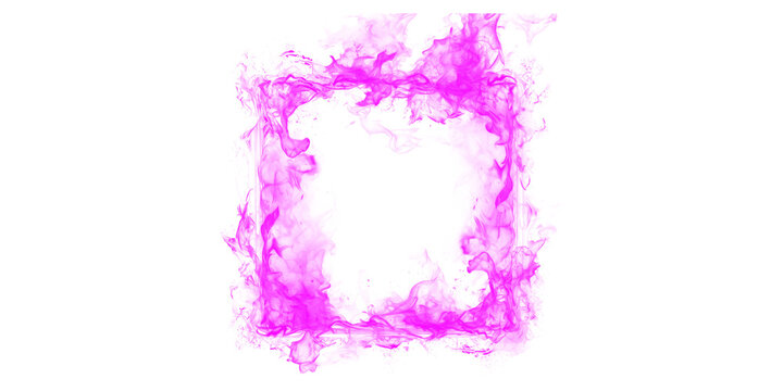 Vibrant purple fire square frame burning on black background Ethereal neon smoke effects for digital art design assets