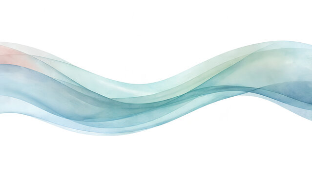 Abstract watercolor waves in shades of blue green and teal on white background